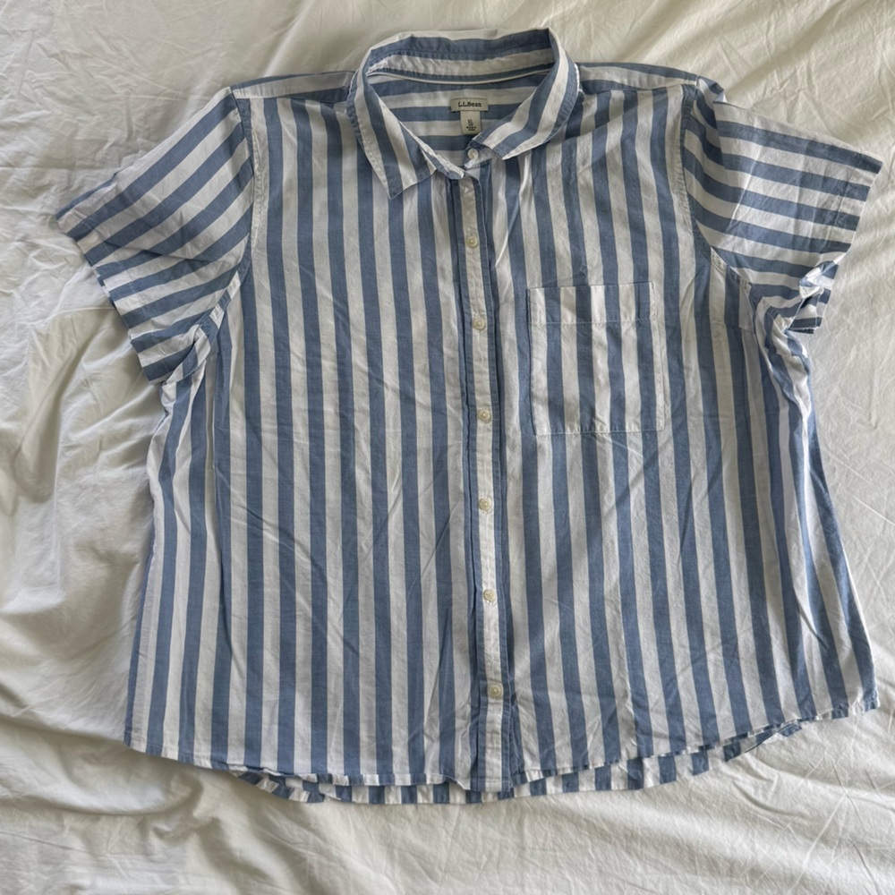 L.L. Bean Blue and White Striped Button-Down Shirt